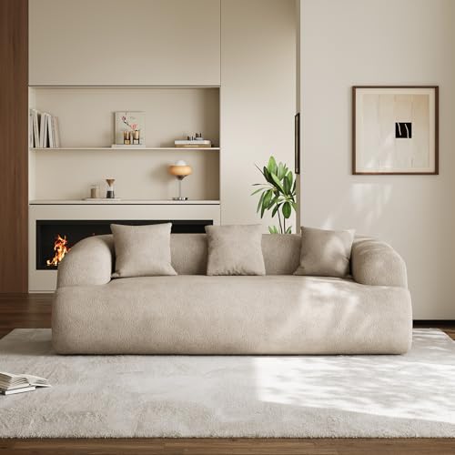 91" Modern Curved Couch,3 Seater Boneless Sofa & Deep Seat,Light Brown | Cute Curve Sofa with Soft Chenille,High Foam and Oversized Deep for Modern Living Rooms, Bedrooms ,Apartments,No Assembly - color: Light Brown, size: 91''