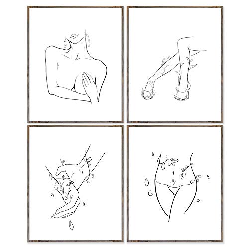 Women Body Line Art Print Modern Drawing Wall Art Minimalist Gril's Room Wall Decor Minimal Print Set of 4, Without Frame 8x10