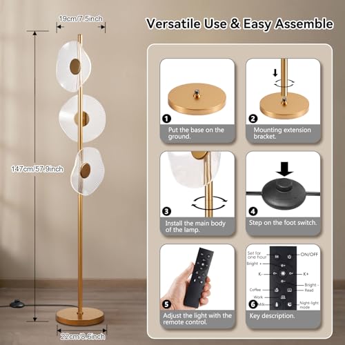 NUÜR Modern Floor Lamp, Dimmable Standing Lamp with Remote Control, Stepless Adjustable Colours & Brightness, Industrial Lighting for Living Room, Bedroom, Office