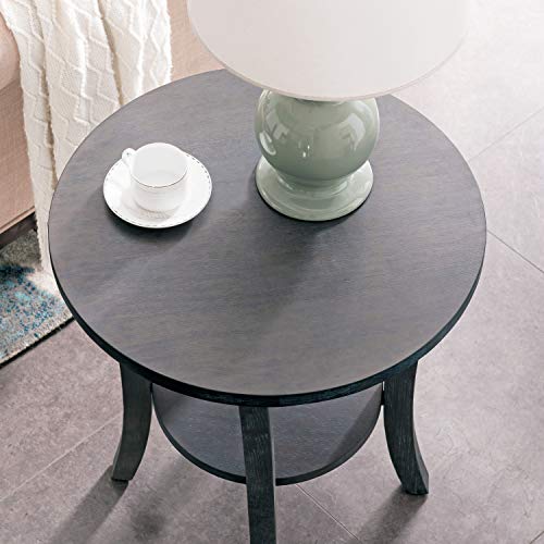 Leick Home 10302-RG Rustic Wire Brushed Driftwood Round Side Table with Shelf, Rustic Gray - color: Rustic Gray