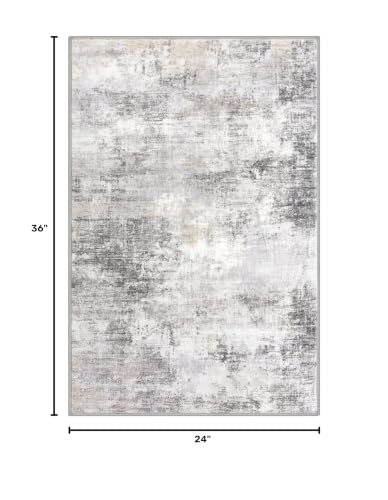 Small Abstract Area Rug 2x3 Ft Entryway Rugs Washable Door Mat Indoor Entrance, Rubber Backed Throw Rugs, Printed Faux Wool Non Slip Floor Carpet for Foyer Front Door Sink, Grey Beige - color: Ash Grey/Beige, size: 2' x 3' (Rectangular)