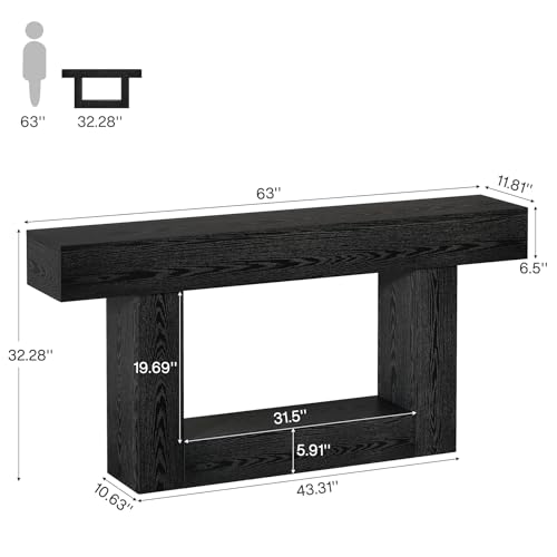 Tribesigns 63" Console Table, Farmhouse 2-Tier Entryway Table with U-Shaped Base, Narrow Long Wood Sofa Table Behind Couch Table for Living Room, Hallway, Foyer, Black - color: Black