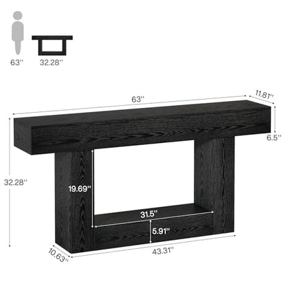 Tribesigns 63" Console Table, Farmhouse 2-Tier Entryway Table with U-Shaped Base, Narrow Long Wood Sofa Table Behind Couch Table for Living Room, Hallway, Foyer, Black - color: Black