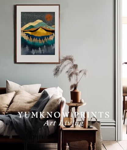 YUMKNOW Boho Mountain Wall Decor - Unframed 16x20, Bedroom Pictures, Abstract Office Gifts, Posters for Room Aesthetic, Teal Bathroom Decorations, Mid Century Modern Nature Wall Art for Living Room, - size: 16"L x 20"W