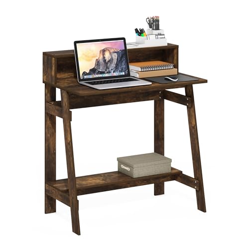 Furinno Simplistic Desk, 32" Wide Gaming Desk with Monitor Stand, A Frame Computer Desk with Shelf, Office Desk for Home Office, Bedroom, Study Room, Dorm, Amber Pine - color: Amber Pine, size: 32 inches