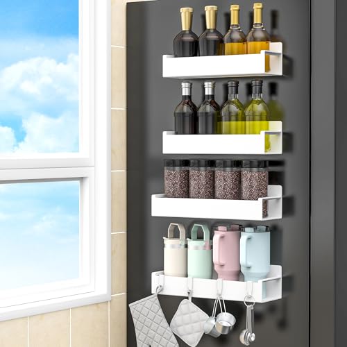 4 Pack Magnetic Spice Rack Organizer for Refrigerator and Oven, White Fridge Organizers and Storage for Kitchen - color: White, size: 4 Pack