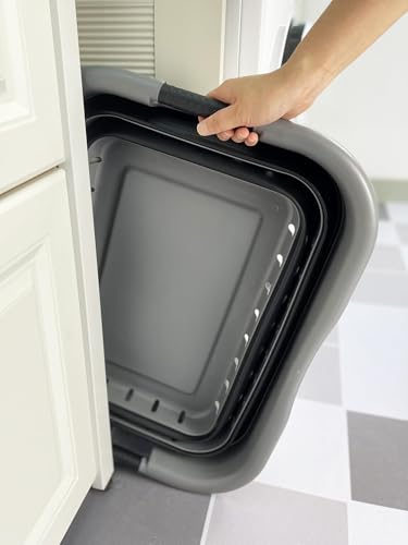 SAMMART Collapsible 3 Handled Plastic Laundry Basket - Foldable Pop Up Storage Container/Organizer - Portable Basket - Space Saving Hamper/Basket (Grey/Black, 3 handled rectangular) - color: Grey/Black