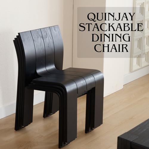 Wooden Dining Chairs Set of 6, Stackable Side Chairs, Black | Ergonomic Backrest, Solid Wood, No Assembly Required, Dining Room Chairs, Kitchen Chairs, Mid-Century Modern, Small Space - color: Black, size: 6 Chair