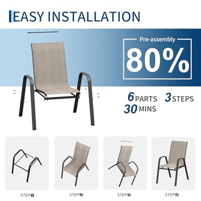 Garvee Patio Chairs Set of 4, Stackable Chairs with High Back for Backyard | All-Weather Outdoor Dining Chairs with Textilene Fabric (Brown) - color: Brown