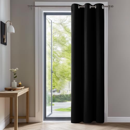 Deconovo Blackout Curtain Panel – Solid Grommet Top, Thermal Insulated & Energy‑Saving, Machine‑Washable Room Darkening Window Treatment for Bedroom & Living Room, 1 Panel, Black, 42W x 63L | Closet Drape 1 Panel, Room Darkening, Thermal Insulated, Gromme