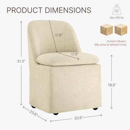 KISLOT Upholstered Dining Chairs with Casters, Washable Cover Modern Dining Room Chairs with Thick Cushion & Sturdy Metal Frame for Kitchen, Living Room, Dressing Room, Sand Fabric, Set of 4 - color: Sand, size: set of 4(2 BOX)