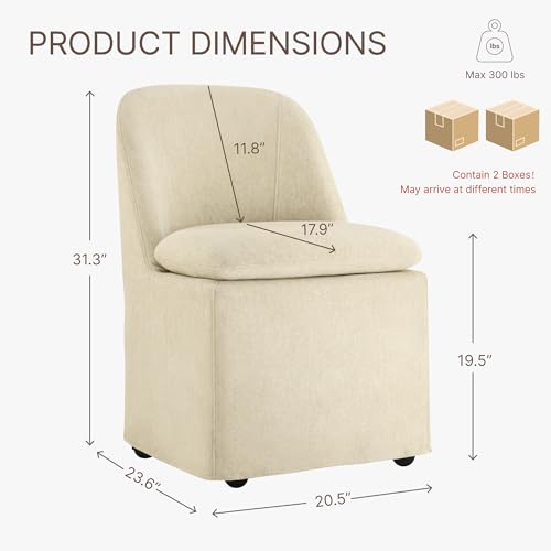 KISLOT Upholstered Dining Chairs with Casters, Washable Cover Modern Dining Room Chairs with Thick Cushion & Sturdy Metal Frame for Kitchen, Living Room, Dressing Room, Sand Fabric, Set of 4 - color: Sand, size: set of 4(2 BOX)
