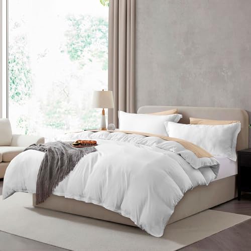Hearth & Harbor Prewashed California King Duvet Cover Set, White | 3 Piece Bedding Set, Ultra Soft & Breathable, Easy Care, Cooling , Zipper Closure, 1 Duvet Cover 104"x98", 2 Pillow Shams - color: 01 - White (No Comforter), size: California King