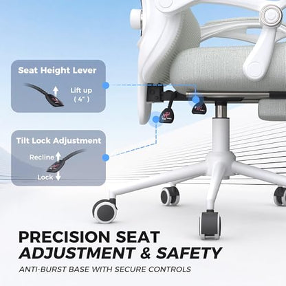 CYKOV Ergonomic Office Chair with Footrest - Adjustable Lumbar Support & Headrest, 90-135° Reclining Mesh Back Computer Chair - Home Office/Gaming, 350lbs Capacity | 4-Way Headrest (4.72" + 60°), 2-Way Lumbar (2" + 1.18"), 90-135° Recline, Breathable Mesh