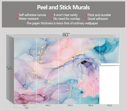 XMPMBM-Peel and Stick Pink Marble Wallpaper Abstract Art Texture wall Mural | Thick and tear-resistant,Will not be damaged during repositioning,boys room,kids room wallpaper.S-80"X58" - color: M01, size: 80"x58"