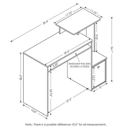 MAKLAINE Wood Computer Writing Desk, French Oak Gray and Black Finish, 39.4" W x 15.8" D x 34.1" H, Compact Design with Keyboard Tray, Storage Bin, Home Office Workspace