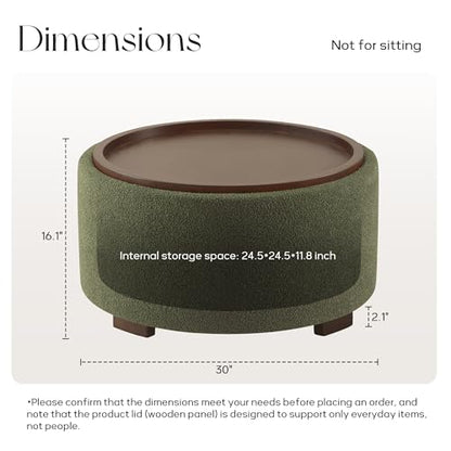 Zihanhome 30 Inch Round Storage Ottoman, Ottoman Coffee Table with Lift Off Lid, Boucle Modern Ottomans with Storage for Living Room, Bedroom, Apartments (Green) - color: Green