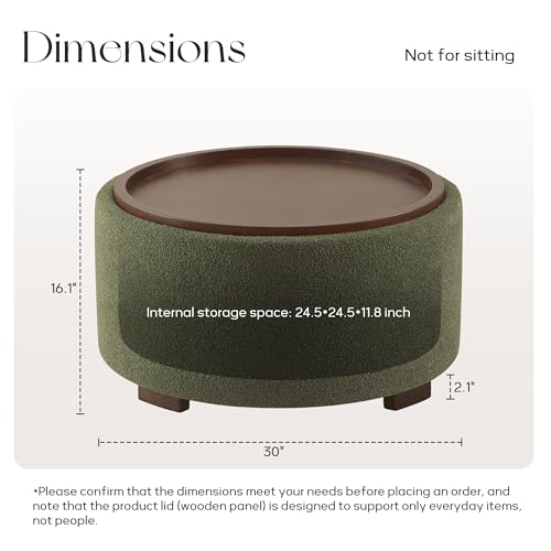 Zihanhome 30 Inch Round Storage Ottoman, Ottoman Coffee Table with Lift Off Lid, Boucle Modern Ottomans with Storage for Living Room, Bedroom, Apartments (Green) - color: Green