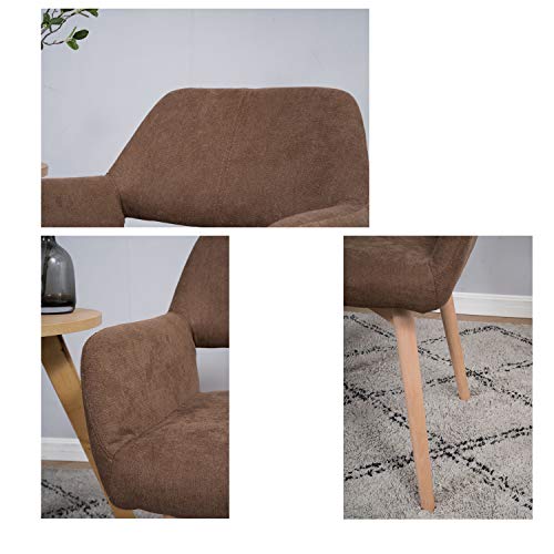 Desk Chair No Wheels Vanity Chair Comfy Accent Chair for Living Dining Room Bedroom Home Office Mid Century Modern Upholstered Armchair Sofa Chair (Brown, 1) - color: Brown