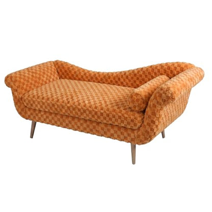 ERYE Upholstered Left Facing Chaise Lounge Chair W/Scroll Arms and Wood Legs, Elegant Chaise Lounge Square Pattern Accent Recliner Lounger Sofa for Living Room Bedroom - color: Orange Faux Fur/L
