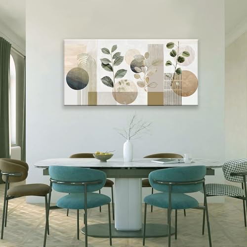 Boho Green Wall Art Mid Century Canvas Wall Art Decor Set Bohemian Abstract Wall Decor Modern Geometric Wall Painting Neutral Botanical Art Print Picture Living Room Bedroom Office Artwork 24"X 48" - color: green white, size: 48"L x 24"W