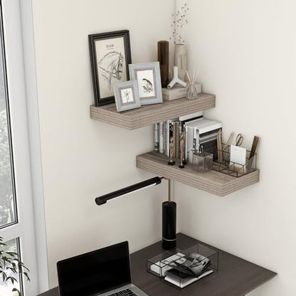 Deep Floating Shelves, 24'' x 12'' Grey Shelves for Wall Set of 2 | Invisible Brackets, Engineered Wood, Mounting Hardware Included, 40LBS, Bathroom, Laundry Room, Kitchen, Living Room - color: Grey, size: 24W x 11.6D x 2H, 2 Pack