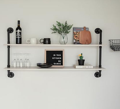 HDDFER Floating Shelves for Wall Bookshelf Industrial Pipe Shelving Shelves Natural Wood Planks 48 inch Rustic Wall Shelves Hanging Bookshelves Farmhouse Kitchen Shelving - color: White, size: 2Tier48in