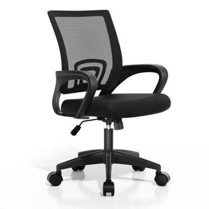 Ergonomic Office Chair, Mid-Back Mesh Desk Chair, Computer Chair, Black | Lumbar Support, Rocking Mode, Height Adjustable, Fixed Armrest, for Computer, Gaming, Conference, Meeting - color: Black