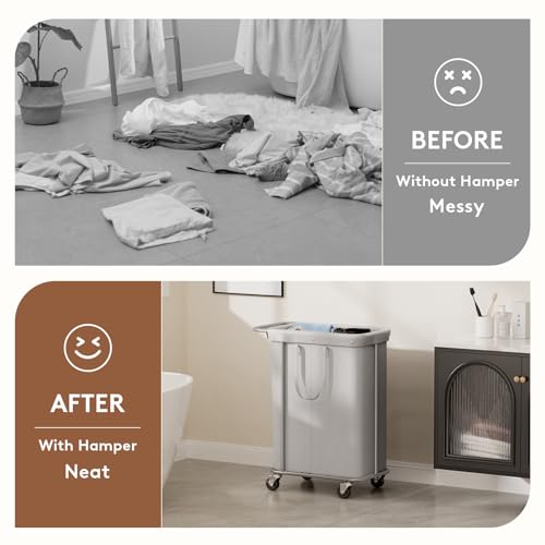 Lifewit 150L Rolling Laundry Basket with Steel Frame, Removable Bag, Silver Gray - color: Silver Gray, size: 150L