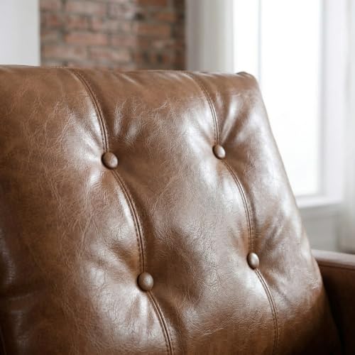 HNY Mid Century Modern 53" Loveseat Sofa, Comfy Upholstered Button Tufted Faux Leather 2 Seater Couch, Lounge Sleeper Love Seats for Small Spaces Living Room Apartment Bedroom, Brown