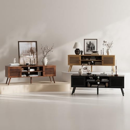 Furnify 53" Mid Century Modern TV Stand for 50/55/60 inch TV, Walnut - color: Walnut, size: 53" L