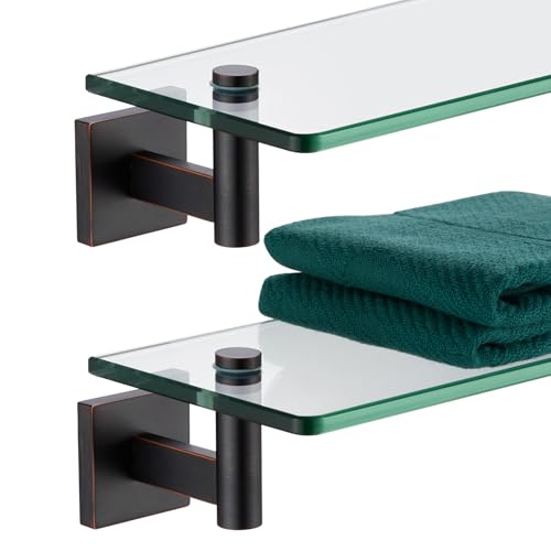 KOKOSIRI Wall Shelves Bathroom Hardware Glass Floating Shelf Small Hanging Rack Storage/Room Decor 12-Inch Oil Rubbed Bronze 2 Pack B1105ORB-L12-P2 - color: Oil Rubbed Bronze, size: 12-Inch(2 Pack)