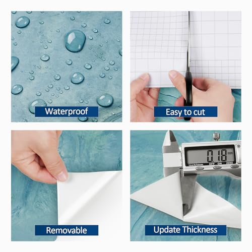 FunStick Thick Blue Liquid Marble Contact Paper for Countertops Waterproof Blue Marble Wallpaper Peel and Stick Countertops for Kitchen Bathroom Removable Marble Wall Paper for Cabinets Desk 15.8"x80" - size: 15.8" x 78.8"