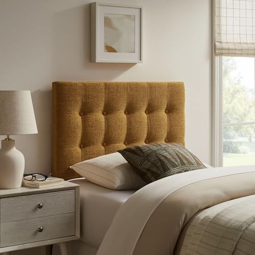 Modway Emily Twin Size Fabric Headboard in Copper - Linen-Like Upholstery with Button Tufting and 7 Adjustable Height Positions - color: Copper, size: Twin