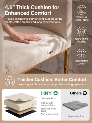 HNY Modern Counter Height Linen Cream Fabric Upholstered Counter Stool Set of 2, 24 Inch Kitchen Island Stool with Gold Metal Frame - color: 24inch Cream,gold Base