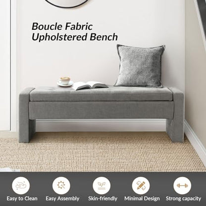 55" Modern Upholstered Storage Bench with Tufted Seat, Fabric Ottoman Bench for Bedroom, Entryway, or Living Room, Soft Close Hinge,Grey - color: Grey