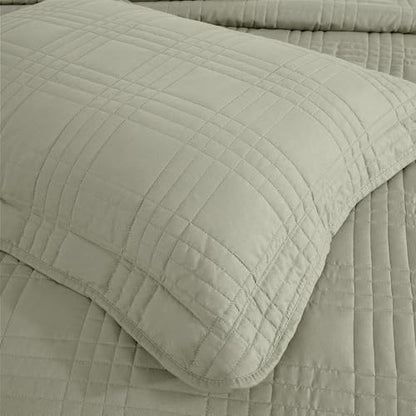 Chezmoi Collection Kingston King Size Bedspread Set, 3-Piece Sage Green Oversized Quilted Microfiber Lightweight Bedspread Coverlet (118"x106") for All Seasons - color: Sage, size: King