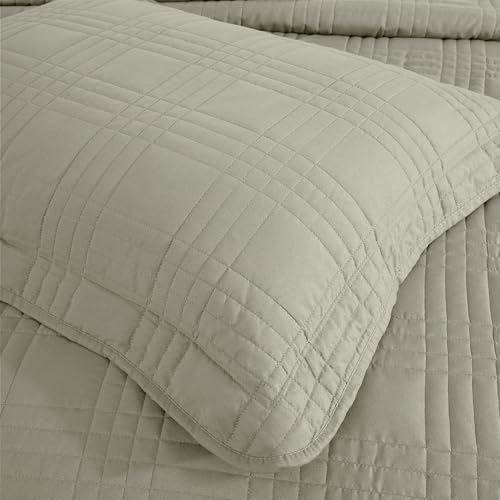 Chezmoi Collection Kingston Queen Size Bedspread Set, 3-Piece Sage Green Oversized Quilted Microfiber Lightweight Bedspread Coverlet (100"x106") for All Seasons - color: Sage, size: Queen