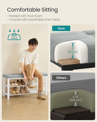 SONGMICS Shoe Bench, Storage Bench, Entryway Bench with Cushion | Shoe Shelf with Seat, Space-Saving, Modern Style, 39.4"W, Dove Gray and Cloud White ULBS579W01 - color: Dove Gray + Cloud White, size: 39.4"W