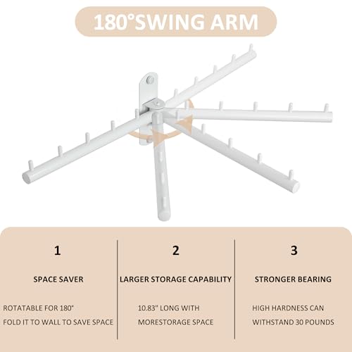 Mooche Swing Clothes Hanger Rack, Garment Racks 9.45" Long, White | 180°Rotation Laundry Drying Rack 304 Stainless Steel Space Saving Wall Mounted for Laundry Room Bedroom Balcony - color: White, size: 1 Pack