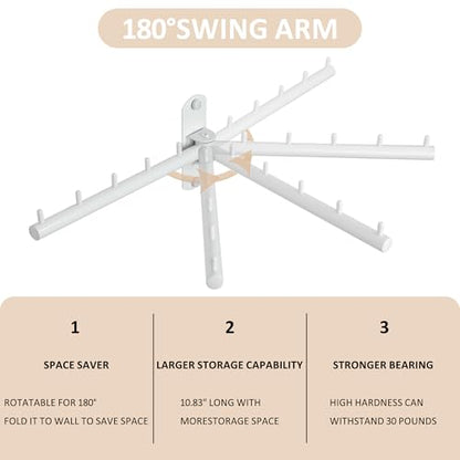 Mooche Swing Clothes Hanger Rack, Garment Racks 9.45" Long, White | 180°Rotation Laundry Drying Rack 304 Stainless Steel Space Saving Wall Mounted for Laundry Room Bedroom Balcony - color: White, size: 1 Pack