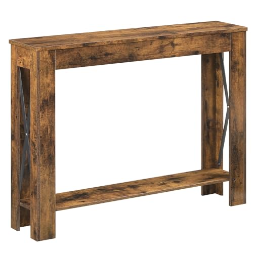Farmhouse Console Table, 39.4'' Small Narrow Entryway Table, Wood Couch Table Behind Sofa with Storage Shelf, Slim Farmhouse Hallway Table for Living Room, Hallway, Foyer, Rustic Brown CT34RR - color: Rustic Brown