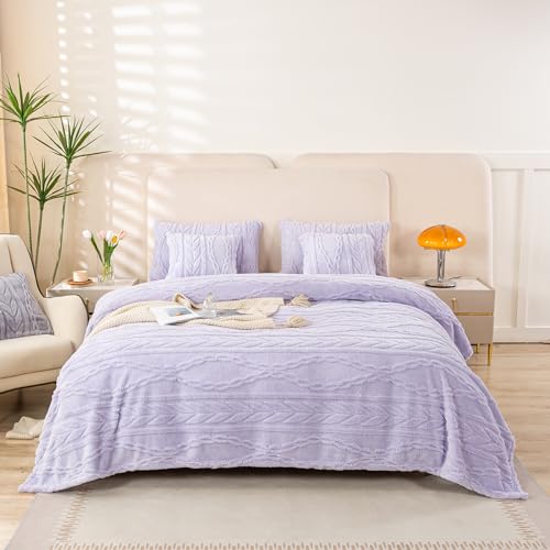 YUSOKI Sherpa Fleece Queen Size Blanket, Lavender Fog, 90"x90" | 3D Stylish Design,320GSM, Non-Shedding, Lightweight for All Season Use, stays fluffy after repeated washes, Perfect Gifts - color: Lavender Fog, size: Queen (90" x 90")