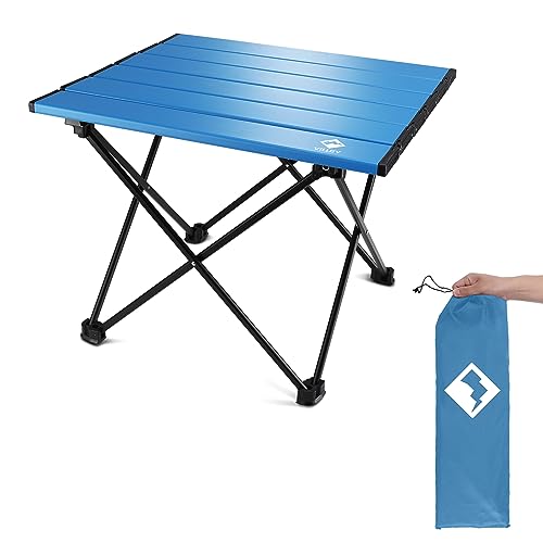 VILLEY Portable Camping Side Table, Ultralight Aluminum Folding Beach Table | Lightweight & Portable, Aluminum Folding Table with Carry Bag for Camping, Outdoor Cooking, Beach, Picnic, Boat & Travel - color: Blue, size: Medium 19'', style: Regular