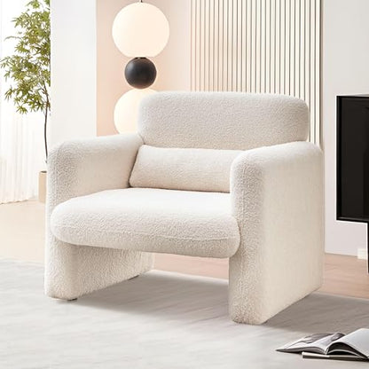 Modern Accent Single Sofa Chair with Arms, Lamb Fabric Upholstered Comfy Reading Arm Chair for Bedroom, Living Room-Beige - color: Beige, size: 30.31"D x 33.86"W x 31.5"H