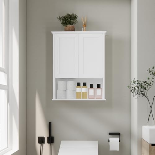 Bathroom Wall Cabinet, Over The Toilet Storage Cabinet, 24x30 Inch Bathroom Medicine Cabinet with 2 Door & Adjustable Shelves, Bathroom Cabinet Wall Mounted, for Laundry Room, Kitchen - color: White