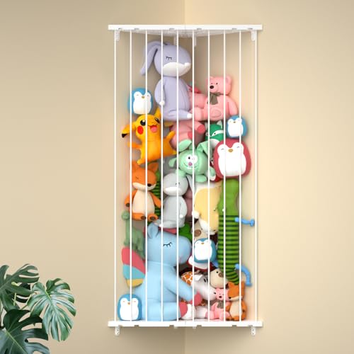 Stuffed Animal Storage Shelf Organizer(Patented) - Corner Stuffed Animal Holder Length Adjustable - Wall Plush Storage for Nursery Playroom Bedroom Kids Room (White, Extra Large) - color: White, size: X-Large