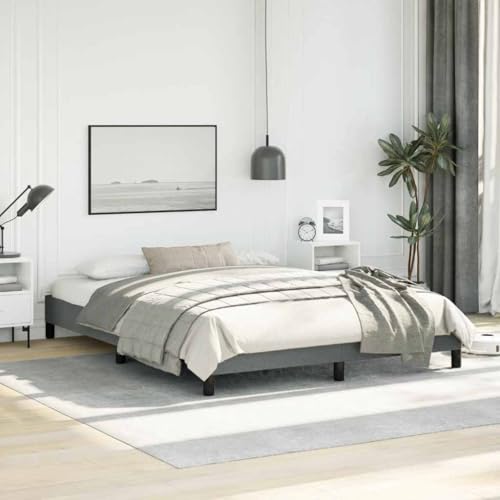 Dark Grey Queen Upholstered Platform Bed 61"x81.1"x9.8", Fabric & Wood, Low Profile, Easy Assembly - color: Grey-a, size: Queen