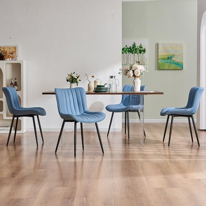 YOUNUOKE Dining Chairs Set of 2 Mid-Century Modern Kitchen Chairs Blue | Faux leather upholstered with Back, fits dining living waiting room guest reception. Waterproof easy to clean assemble, 300lb - color: Blue