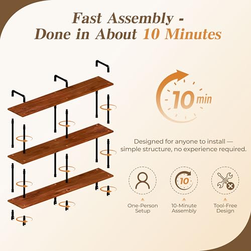 Industrial Bookshelf, Pipe Shelf Bookcase, 3 Tier, 60" Walnut | Solid pine shelves, 60 inch wide, black pipe frame, 70 lbs per shelf, open bookcase for books, plants, office - color: Walnut Brown, size: 60"L × 39"H
